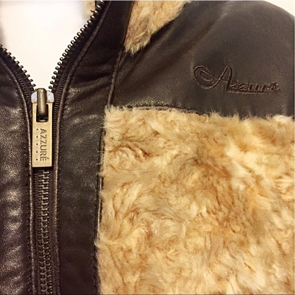 Azzure Leather Faux Fur & Leather Bomber Jacket - Picture 4 of 9
